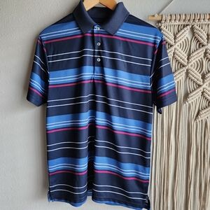Ben Hogan Performance Golf Polo Navy Blue Pink Striped Size M Ventilated- GUC